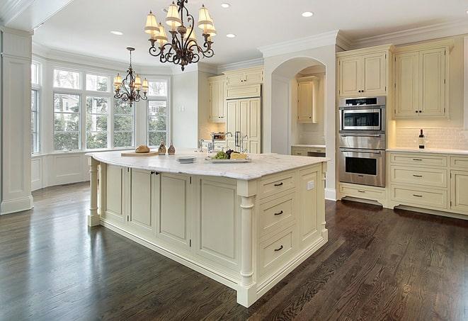 close-up of textured laminate flooring in a kitchen in Lumberton, NJ